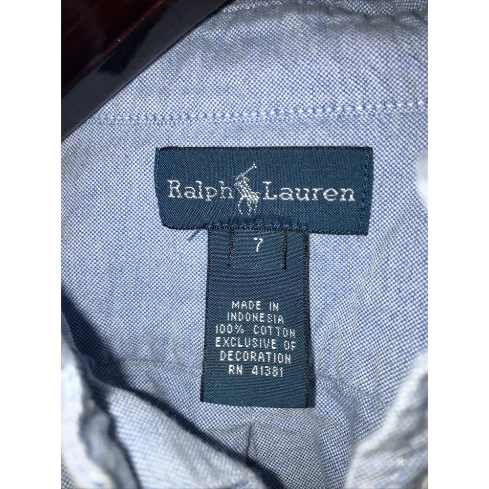 Ralph Lauren Iconic‎ Oxford Denim Button Down Shirt Boy's Size 7 Little Kids